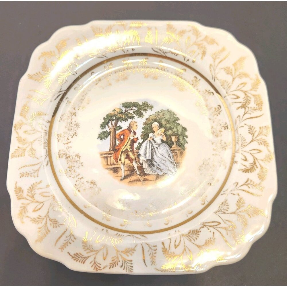 Atlas Fine China Warranted 22K Gold Colonial Courting Couple Plate Dish